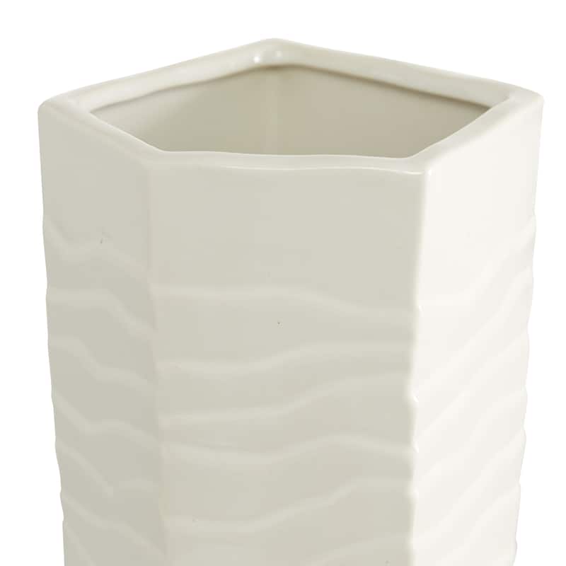 White Ceramic Textured Decorative Vase - 5 x 5 x 13