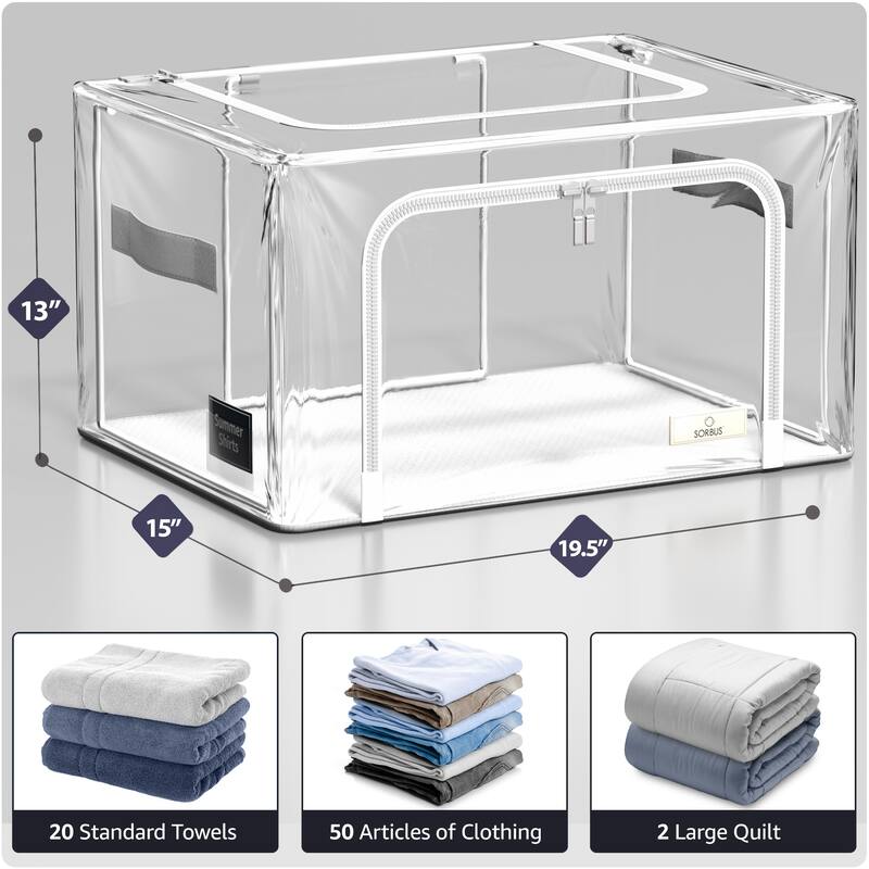 Sorbus Storage Bins with Metal Frame - Stackable & Foldable Clothes Organizer Bags with & Carry Handles Organization