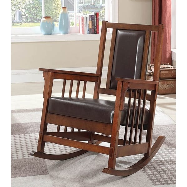 Magnolia Mission Style Brown Leather Rocking Chair - Bed Bath & Beyond ...
