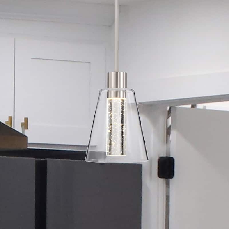 Aura 7 Inch LED Pendant Brushed Nickel K9 Bubble Crystal 3000K CCT - Brushed Nickel