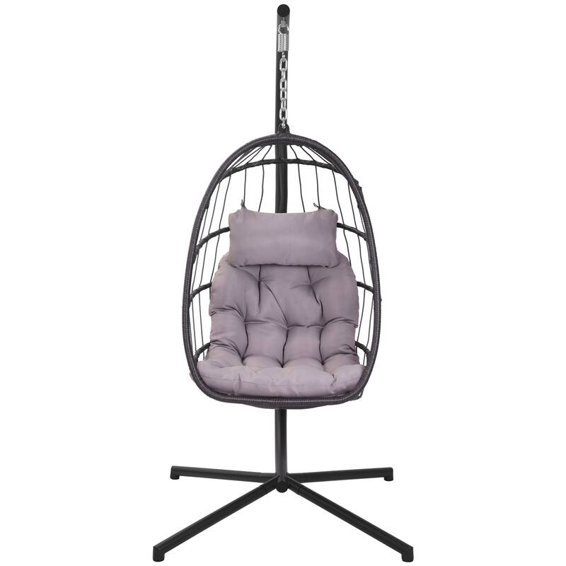 outdoor patio Wicker Hanging Chair Swing Chair Patio Egg Chair UV Resistant Dark grey cushion Aluminum frame
