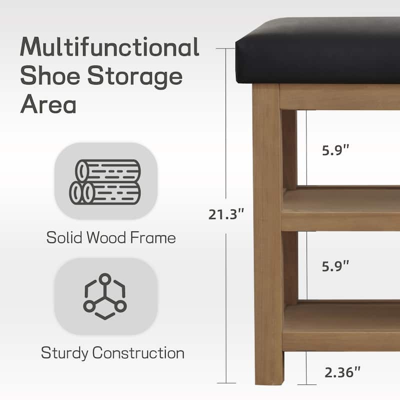 HUIMO Multi-Functional Solid Wood Bench with Storage Shelves 46in/39in/31in