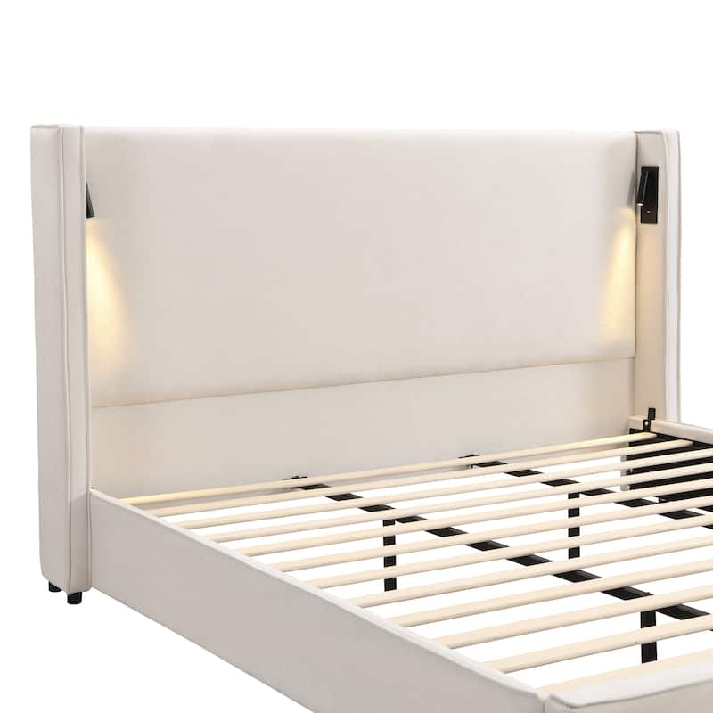 King Size Upholstered Bed Frame with High Wingback Headboard