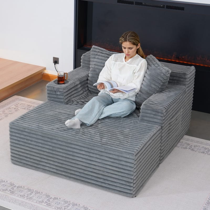 Oversized Chaise Lounge Chair, Upholstered Sofa Bed for Living Room - Grey