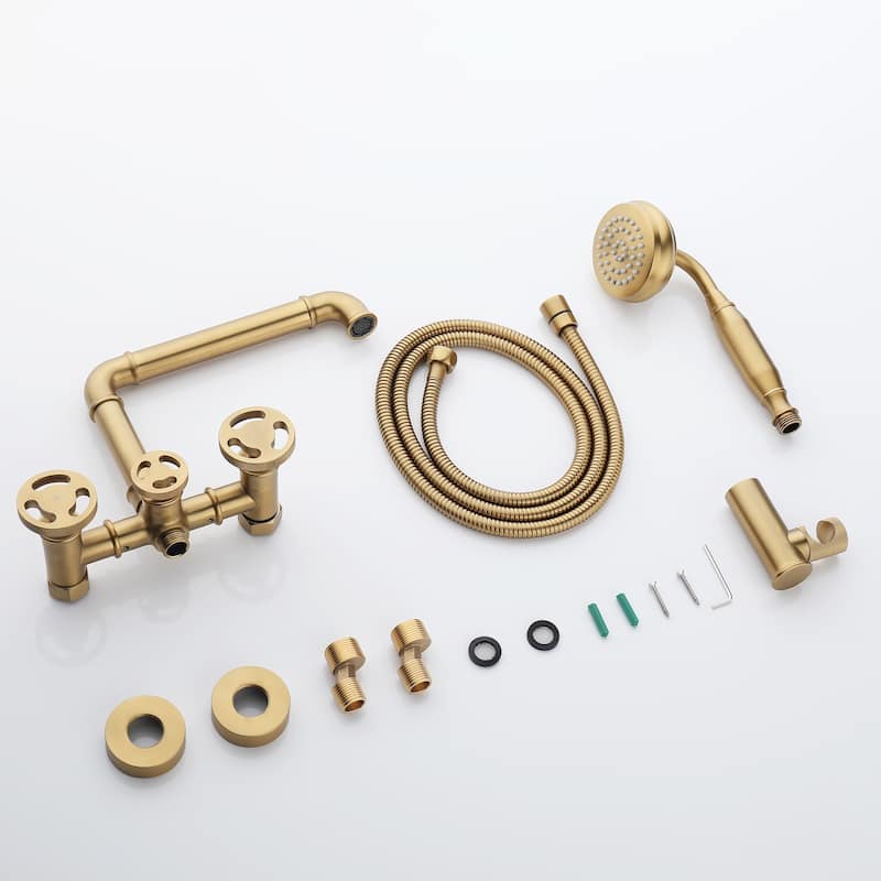 Modern Wall Mounted Bathtub Faucet Tub Filler With High-pressure Handheld Shower in Black / Gold