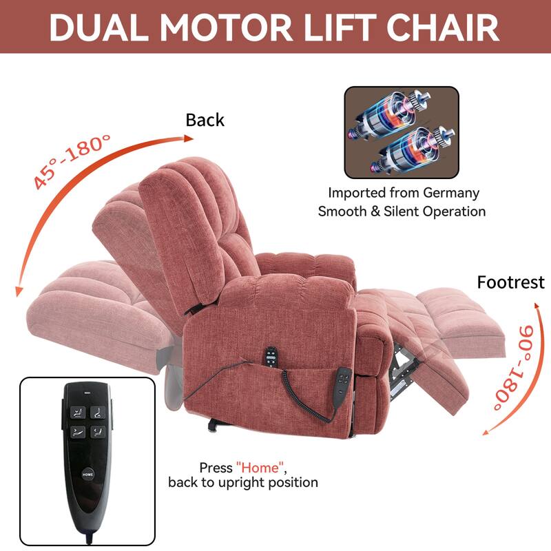 Roomfitters Dual Motor Power Lift Recliner Chair with Heat and Massage Infinite Position Heavy Duty Sofa for Seniors