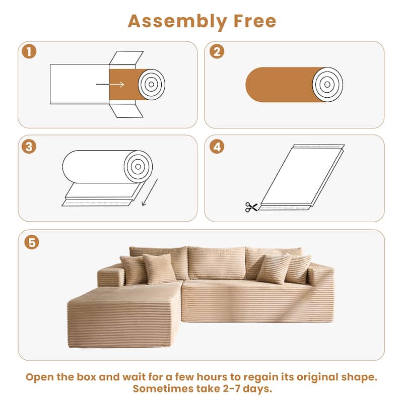 HOOOWOOO Modular Plush Upholstery L-shaped Sofa with Chaise Lounge