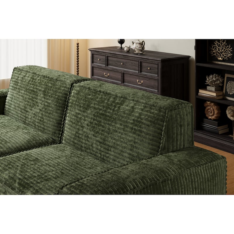 Anmytek Extra Large Modern Striped Fabric Green Sofa - Full Sponge High Rebound Vacuum Compressed