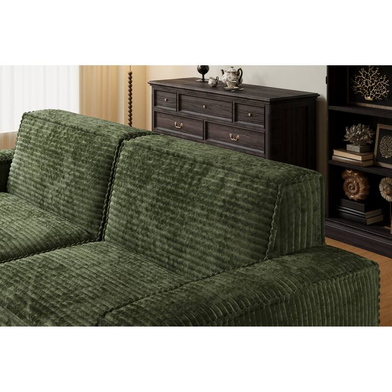 Anmytek Extra Large Plush Modern Striped Fabric Vacuum-Compressed Sofa - Full Sponge High Rebound Green