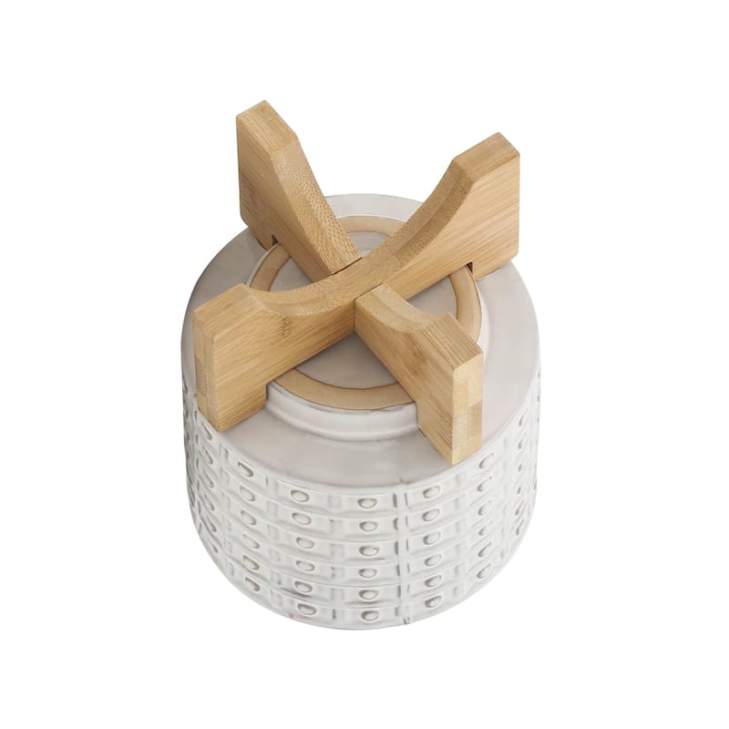 Sagebrook Home Handmade Ceramic Planter Pot with Natural Wood Stand