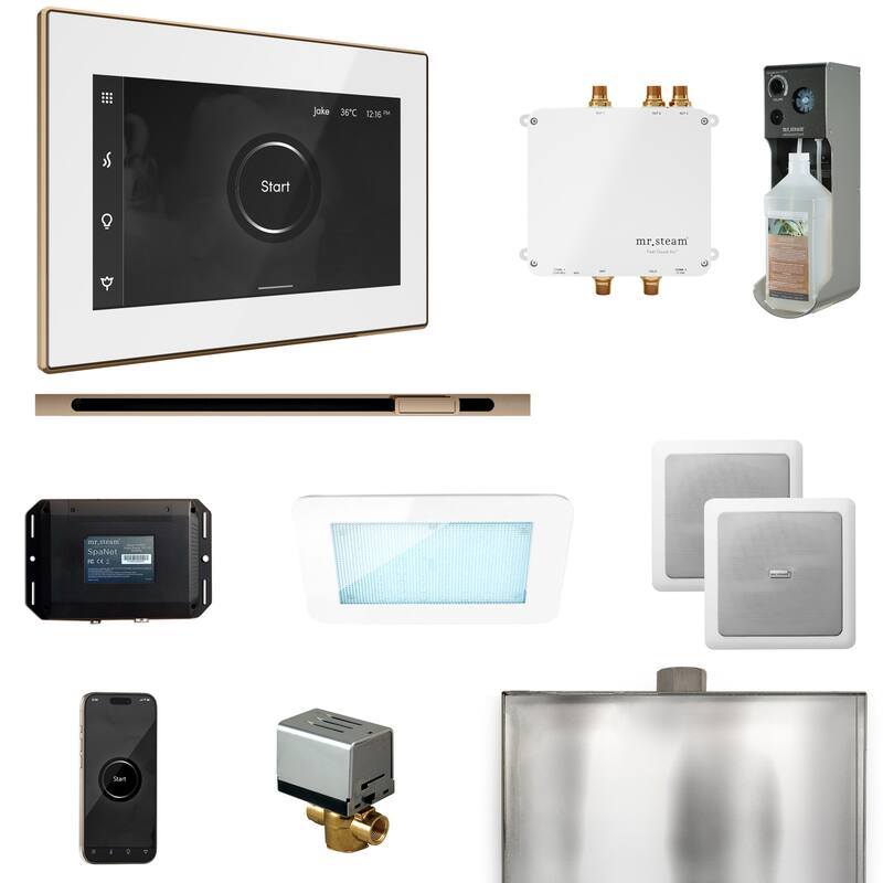 Mr Steam BLS1-L Bliss Linear Package Steam Shower Control Package with - White / Polished Gold