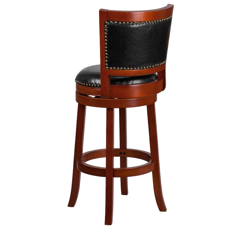 30'' High Wood Barstool with Open Panel Back and LeatherSoft Swivel Seat - 21.25"W x 19.25"D x 44"H - 21.25"W x 19.25"D x 44"H