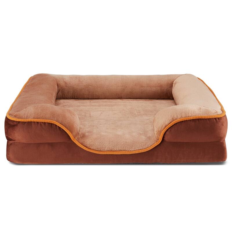 Dog Bed with Memory Foam, Waterproof Pet Sofa Bed with Removable Washable Cover - M - Brown
