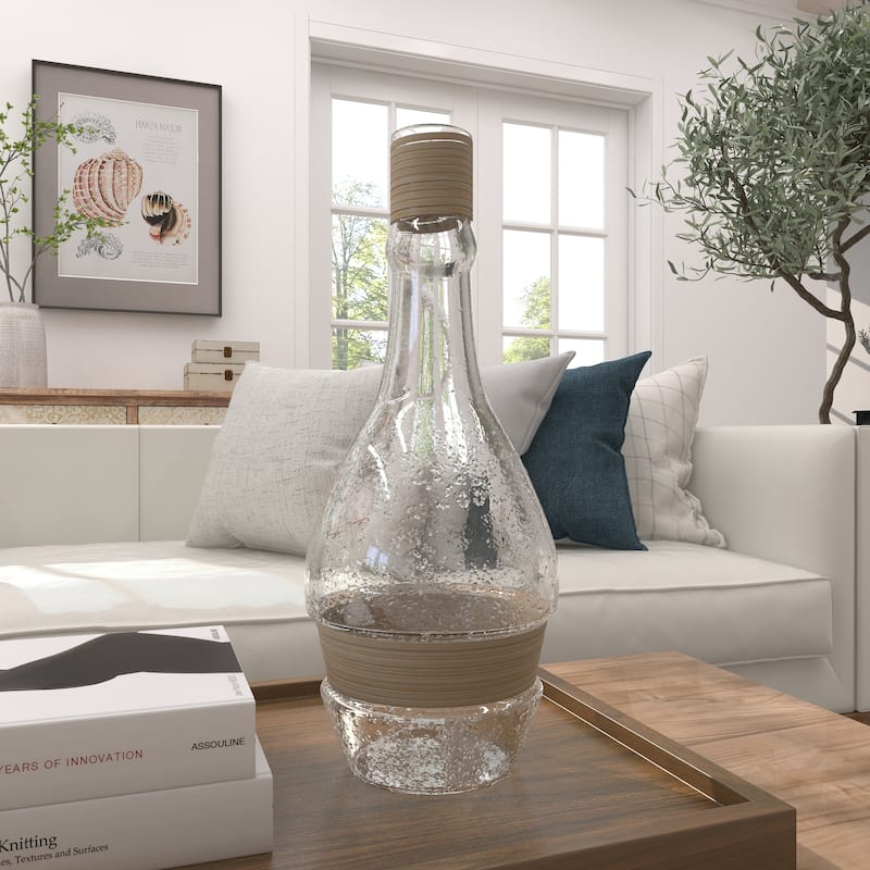 Glass Handmade Vase with Rattan Accents - Clear or Black