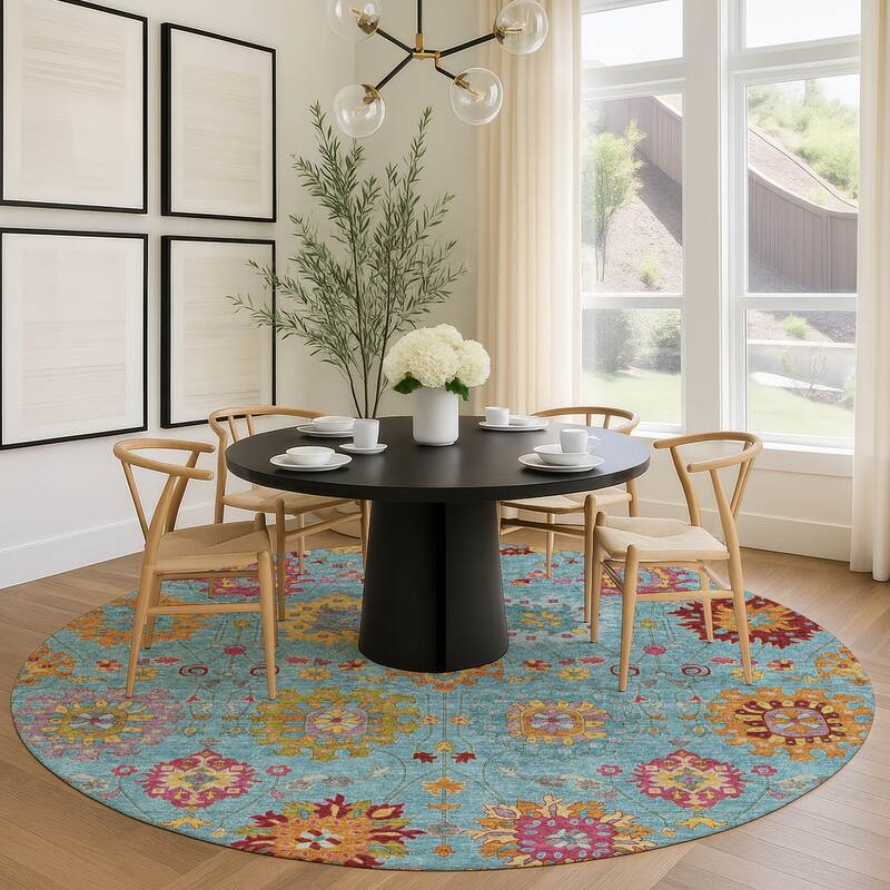 Machine Washable Indoor/ Outdoor Traditional Kashan Chantille Rug