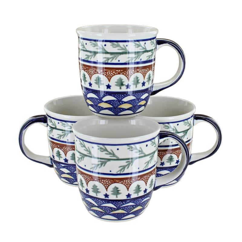 Blue Rose Polish Pottery 1800 Zaklady 4PC Mug Set - Evergreen