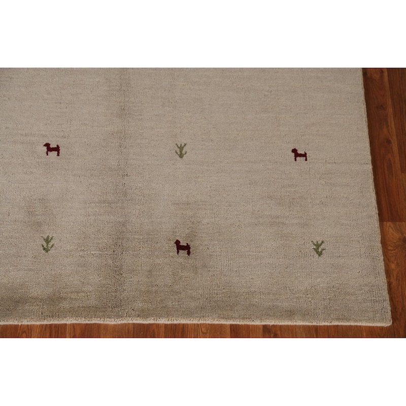 Hand Knotted Oriental 100% Wool Carpet Tribal Animal Pictorial Beige & Ivories Gabbeh Area Rug - 6' 6'' X 4' 8''