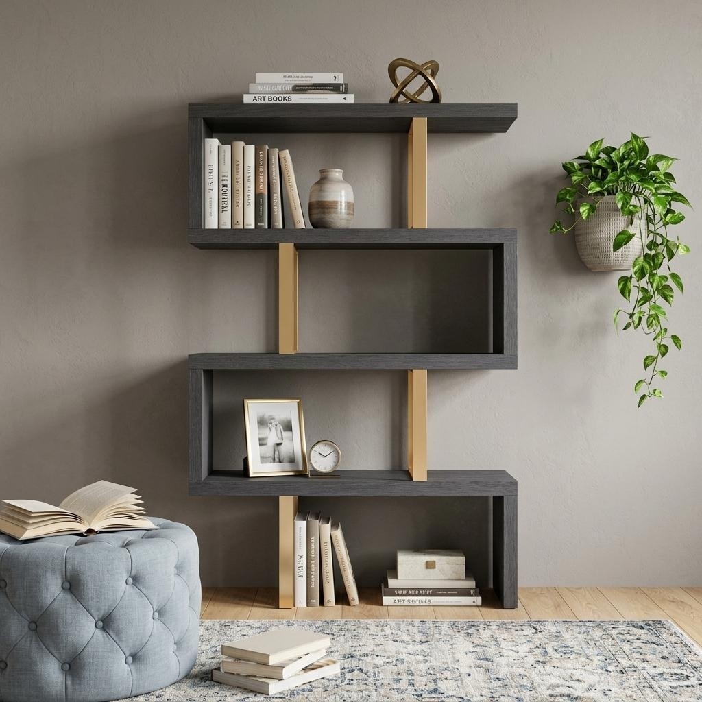 HomeRoots Gold And Gray Four Tier Bookcase