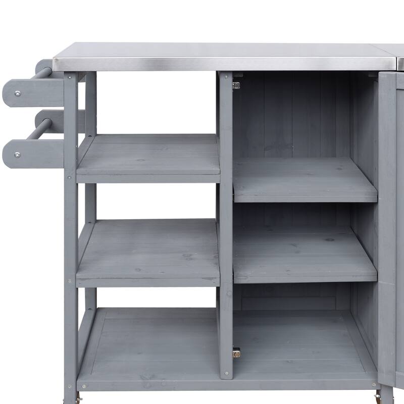 Foldable Outdoor Kitchen Island Cart with Lockable Wheels and Storage Cabinet