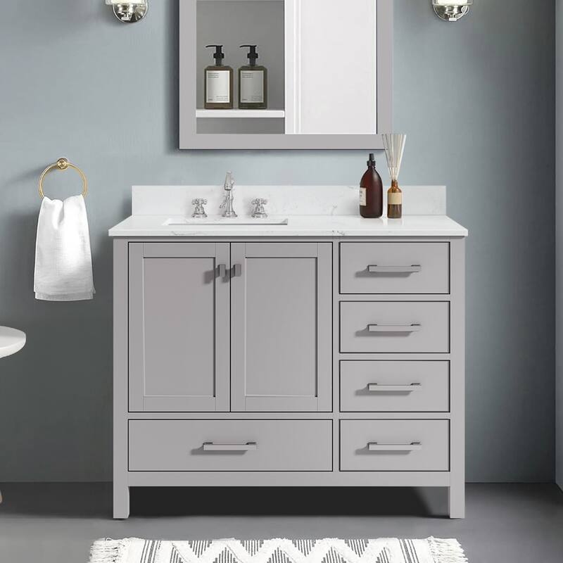 StarrySky 42 inch Undermount Left Sink Bathroom Vanity with Engineered Carrara Marble Top - 42 inch