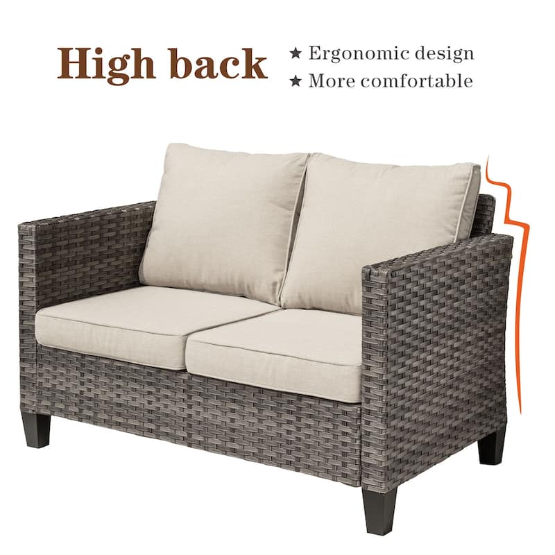 OVIOS Patio Outdoor Grey Wicker Loveseat