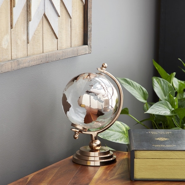 Modern 11 x 6 Inch Copper Glass and Aluminum Globe Decor. Opens flyout.