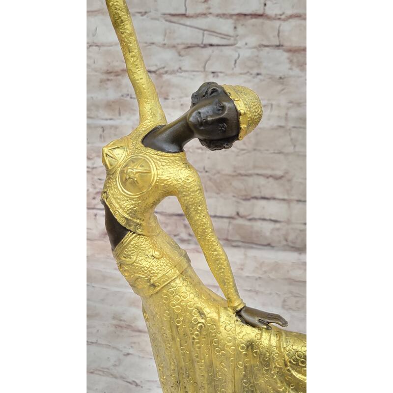Gold Patina Egyptian Dancer By Romanian Artist Chiparus Bronze Sculpture Statue Sale