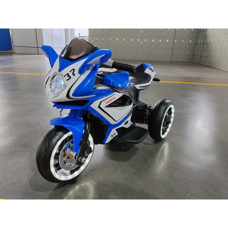 Children's Motorcycle with Headlight, Ride on Motorcycle with Illuminated Wheels, Blue Electric Car Toy with LED Lights