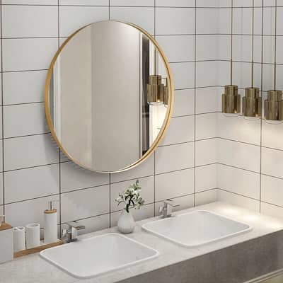 Modern Black Round Wall Mirror for Bathroom and Living Room - 27.5" L × 1.5" W × 27.5" H