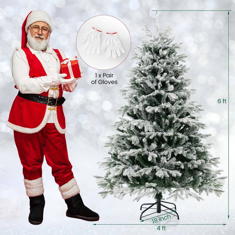 Costway 4.5 FT/6FT/7FT Pre-Lit Christmas Tree Snow Flocked Hinged Xmas