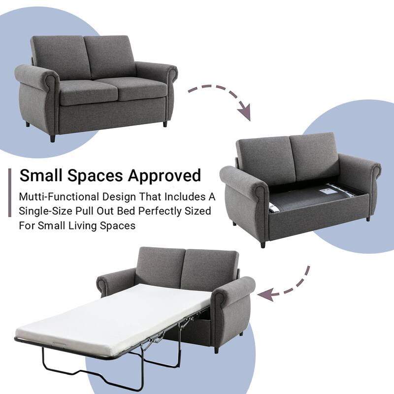 Roomfitters 57.9" Pull-Out Sleeper Sofa Loveseat with Twin Size Memory Foam Mattress, Two USB Charging Ports