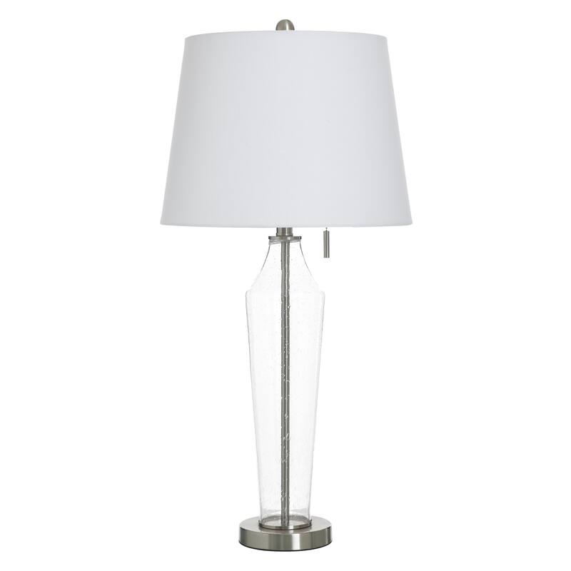 StyleCraft Glass Table Lamp - Clear Seeded & Brushed Steel - White Shade - Clear Seeded, Brushed Steel, White