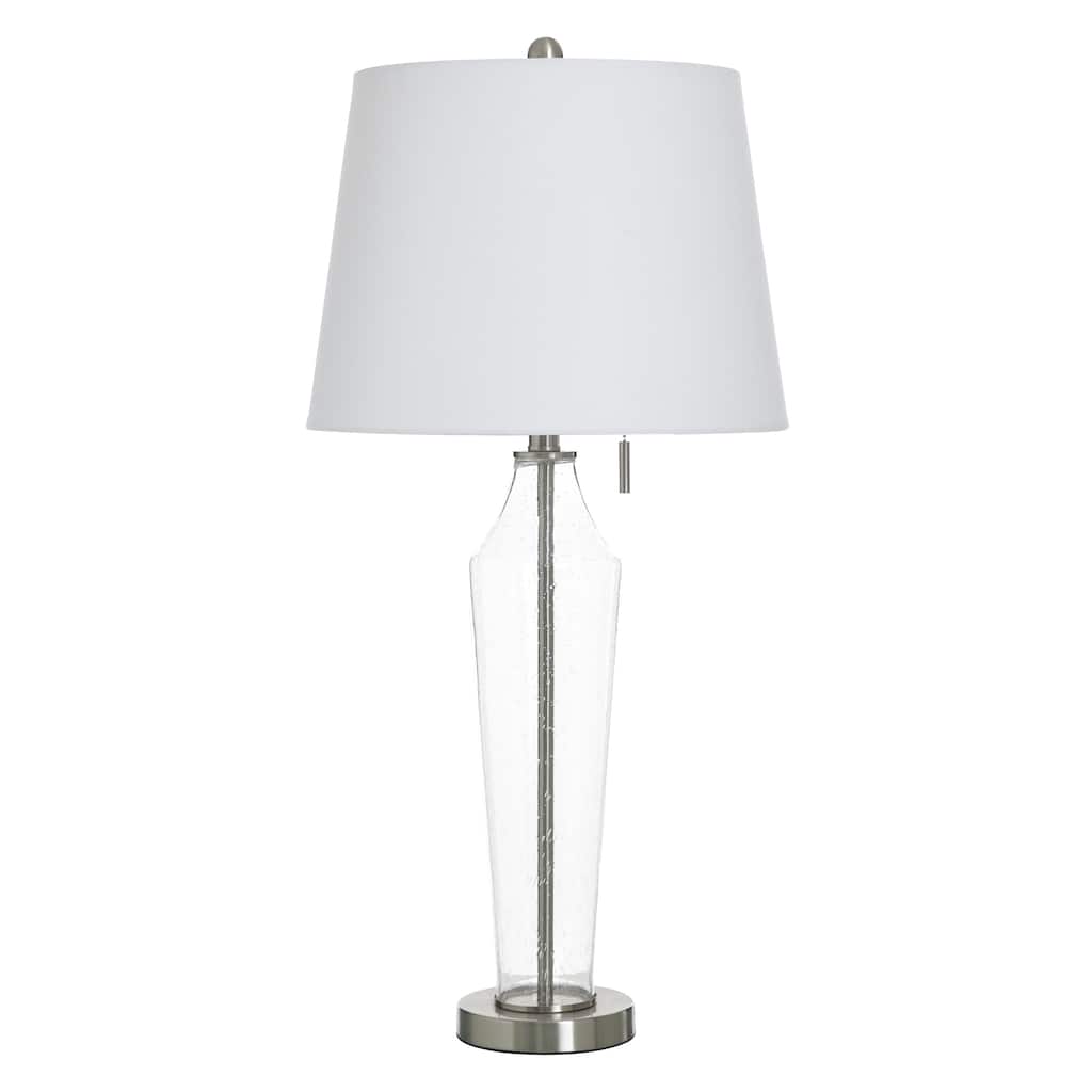 StyleCraft Glass Table Lamp - Clear Seeded & Brushed Steel - White Shade