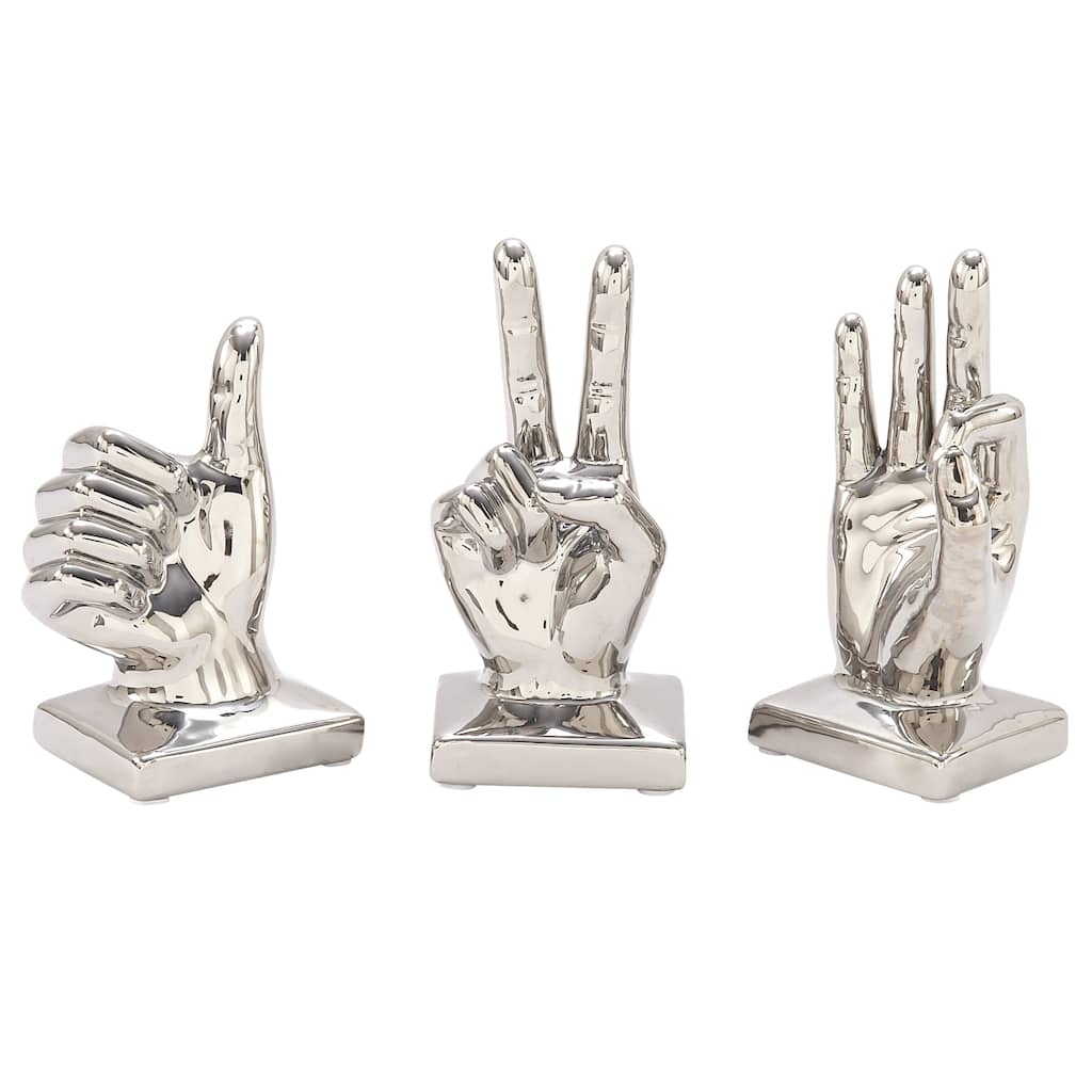 Porcelain Ceramic Hands Sculpture - Set of 3 Silver - CosmoLiving by Cosmopolitan - 3"W x 4"L x 6"H