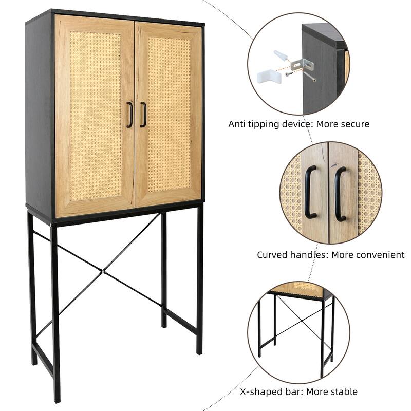 59" High Elegant Cabinet With 2 Rattan Doors