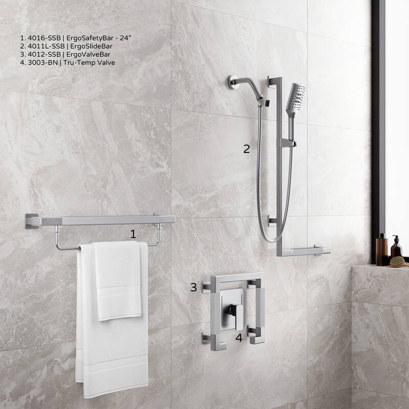 Seville 24-in Safety Bar Slip Resistant ADA Compliant 500 lb Weight Capacity Brushed Stainless Steel