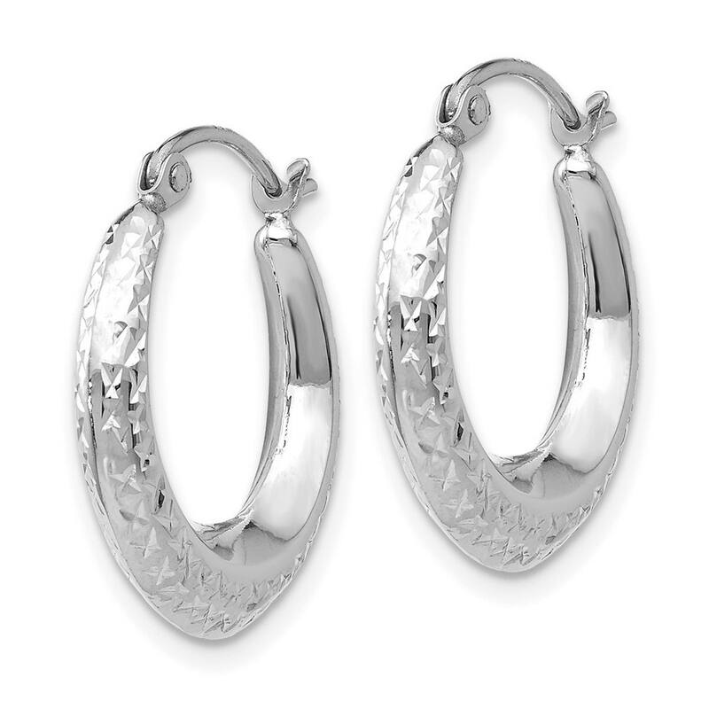 Curata 14k White Gold 19mm Textured Crescent Hoop Earrings