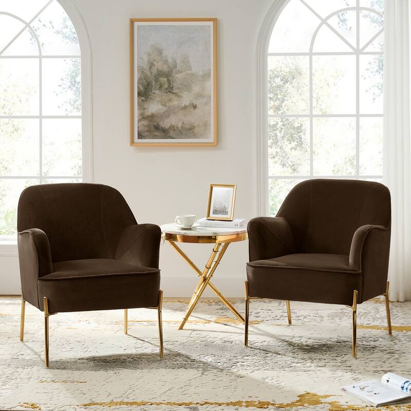 Nora Modern Velvet Accent Chair with Golden Metal Legs Set of 2 by HULALA HOME