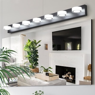 Modern 7-Light LED Vanity Fixture - Black Iron Finish with Acrylic Shades, Dimmable & Energy-Efficient