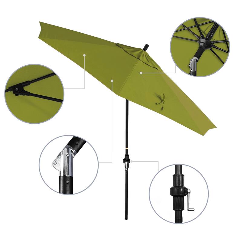 California Umbrella 9' Rd Patio Umbrella Black Aluminum Frame Fiberglass Ribs Crank Lift Collar Tilt, Pacifica Pacific Blue