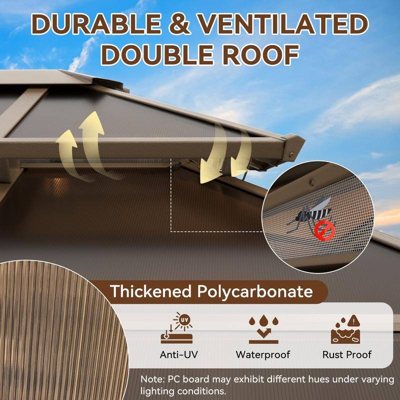 EROMMY Sunroom Gazebo with Double Roof, Adjustable Windows & Lockable Sliding Doors for Patio, Garden, and Backyard