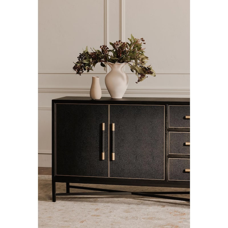 NADAAL STUDIOS Vaughn, Sideboard with Drawers, Shagreen Patterned Vegan Leather - 100"W x17.72"D x33.86"H