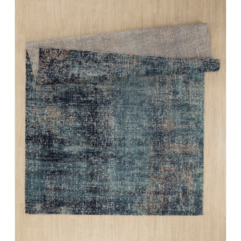 Trellis Navy Blue Abstract Indoor/Outdoor Rug