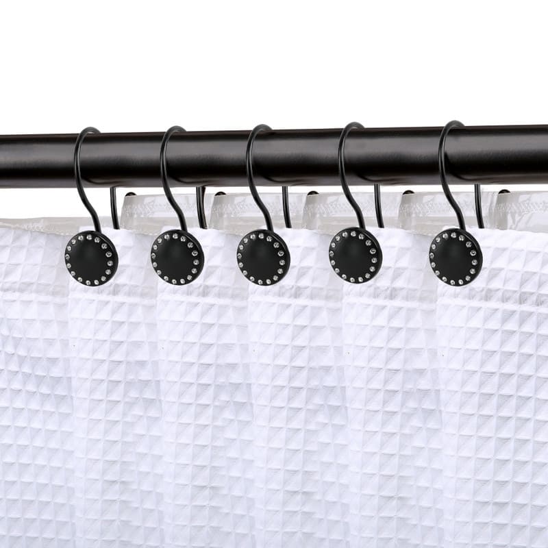 Utopia Alley Shower Hooks, Double Shower Curtain Hooks for Bathroom, Crystal Design, Set of 12 - Matt Black