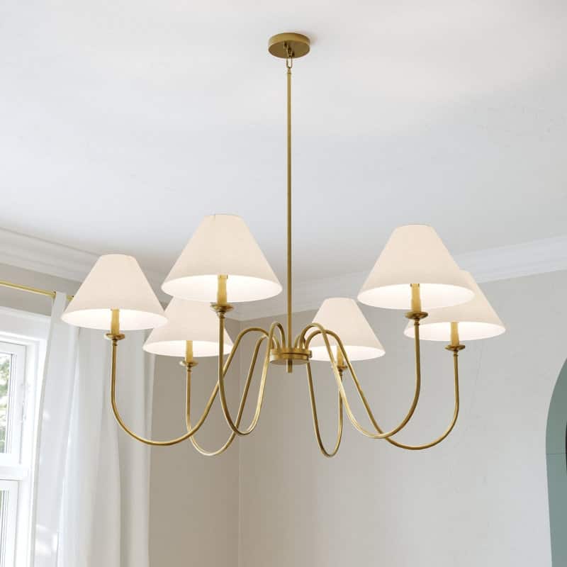 Acroma 6-light Black/Glod Chandelier with Fabric Shade - Satin Brass