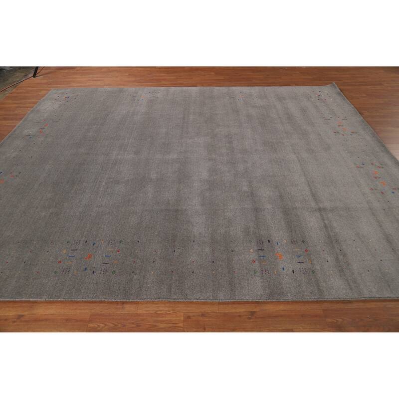 Gray Gabbeh Oriental Area Rug Hand-Knotted Wool Carpet - 8'1" x 9'9"