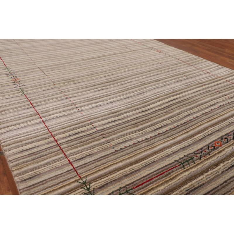 Striped Gabbeh Indian Area Rug Hand-Knotted Wool Carpet - 5'0"x 7'10"