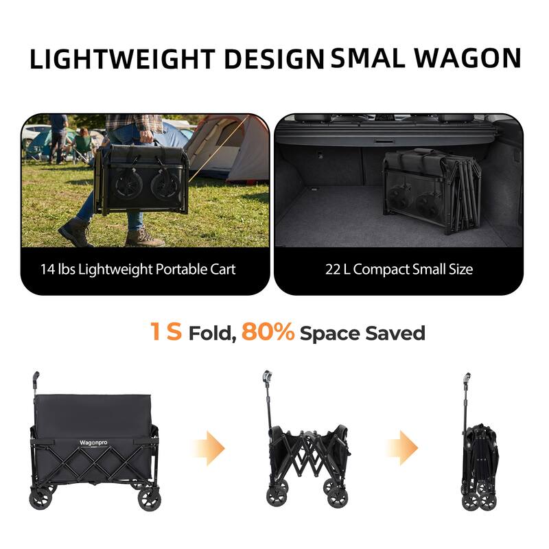 Upgraded 5*2"Wide Wheels-Expandable Dual-Layer Utility Wagon with 100% Extra Space, 220lbs Capacity Grocery Cart for Camping