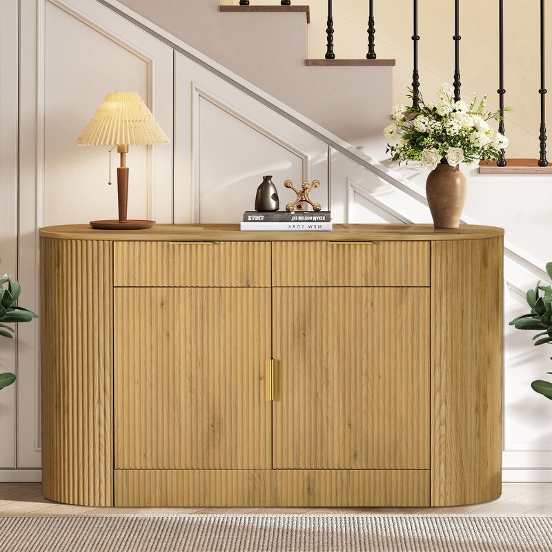 Modern 55.1" Sideboard Buffet Cabinet with 2 Curved Side Door and 2 Drawers for Living Room and Dining Area
