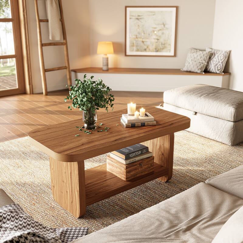 47.2" Coffee Table, 2-Tier Coffee Table with Storage